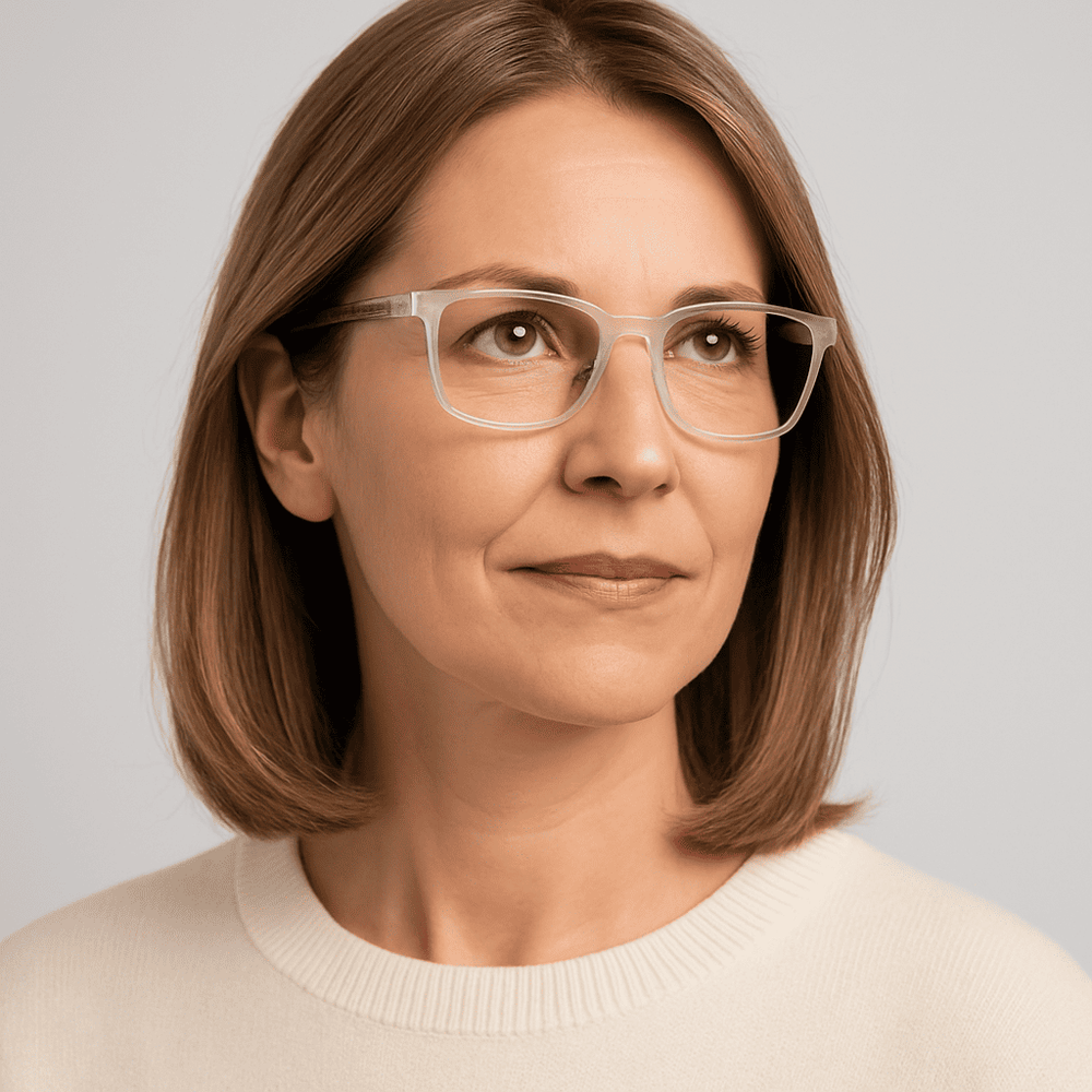 Weiße VisionSync-Fassung im Alltag getragen