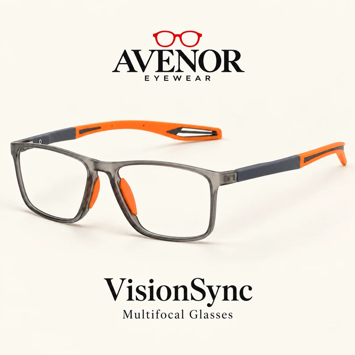 AVENOR VisionSync-Multifokalbrille in Grau und Orange