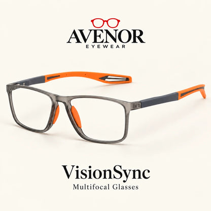 AVENOR VisionSync-Multifokalbrille in Grau und Orange