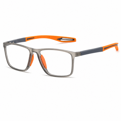 Orange VisionSync-Fassung mit klaren Gläsern ohne Markierungen